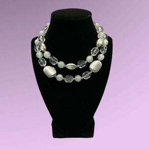 PREMIER DESIGNS Silver White Clear Acrylic Chunky Beads Necklace
